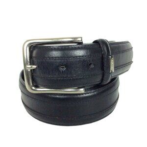 Tommy Hilfiger Mens Belt Size 38 Black Bonded Leather Topstitched Nickel Buckle